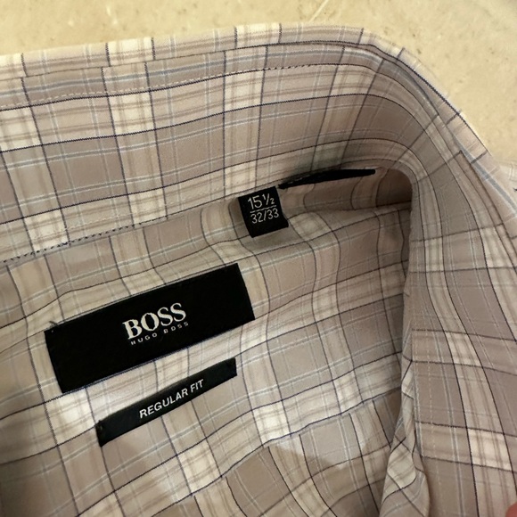 Boss formal button down. Plaid/ stripe print. Gently used - Picture 4 of 4